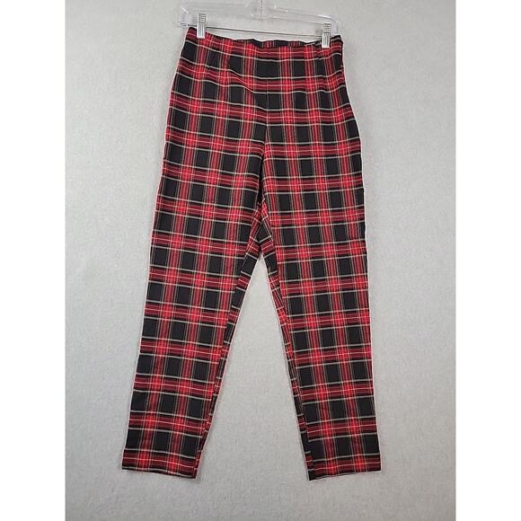 Time and Tru Red Plaid Mid Rise Side Zip Tapered Stretch Pants Women's 12 - Picture 1 of 12